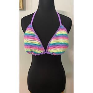 NoBo Crochet Rainbow Triangle String Bikini top Large (11/13) Festival‎ Dopamine